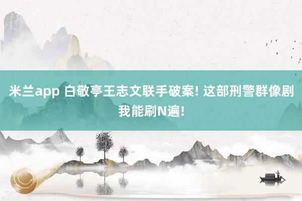 米兰app 白敬亭王志文联手破案! 这部刑警群像剧我能刷N遍!