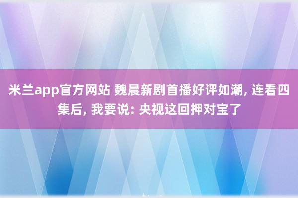 米兰app官方网站 魏晨新剧首播好评如潮, 连看四集后, 我要说: 央视这回押对宝了