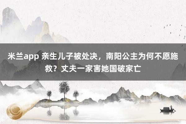 米兰app 亲生儿子被处决,南阳公主为何不愿施救?丈夫一家害她国破家亡