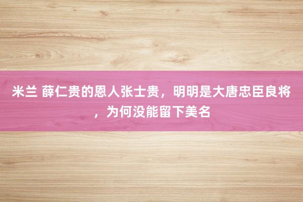 米兰 薛仁贵的恩人张士贵，明明是大唐忠臣良将，为何没能留下美名