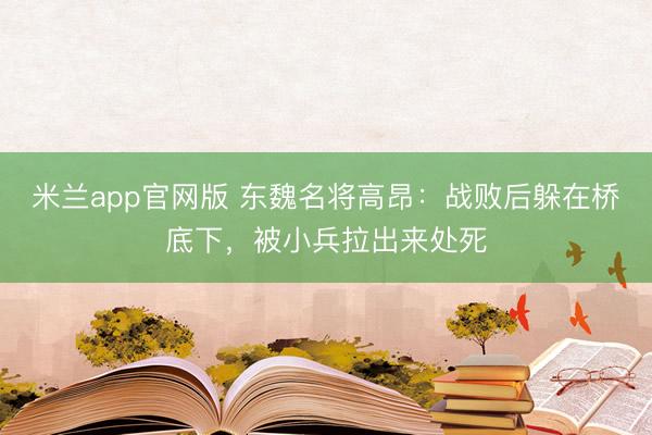 米兰app官网版 东魏名将高昂：战败后躲在桥底下，被小兵拉出来处死