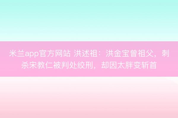 米兰app官方网站 洪述祖:洪金宝曾祖父,刺杀宋教仁被判处绞刑,却因太胖变斩首