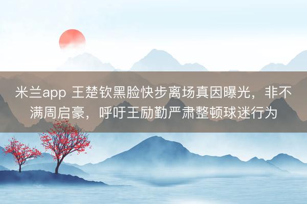 米兰app 王楚钦黑脸快步离场真因曝光，非不满周启豪，呼吁王励勤严肃整顿球迷行为