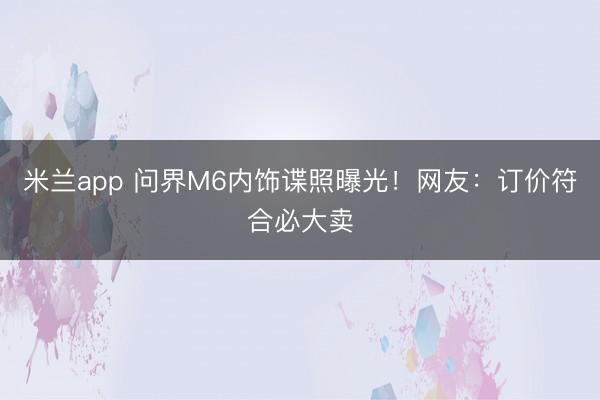 米兰app 问界M6内饰谍照曝光!网友:订价符合必大卖