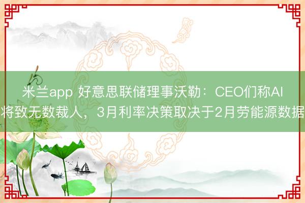 米兰app 好意思联储理事沃勒：CEO们称AI将致无数裁人，3月利率决策取决于2月劳能源数据