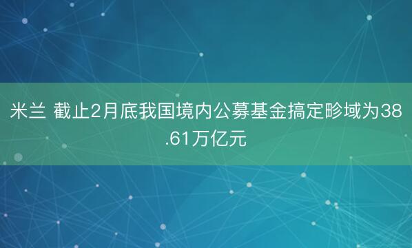 米兰 截止2月底我国境内公募基金搞定畛域为38.61万亿元