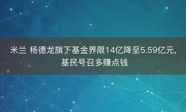 米兰 杨德龙旗下基金界限14亿降至5.59亿元， 基民号召多赚点钱