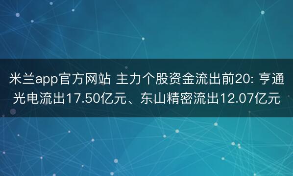 米兰app官方网站 主力个股资金流出前20: 亨通光电流出17.50亿元、东山精密流出12.07亿元