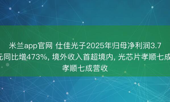 米兰app官网 仕佳光子2025年归母净利润3.72亿元同比增473%， 境外收入首超境内， 光芯片孝顺七成营收