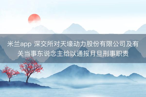 米兰app 深交所对天壕动力股份有限公司及有关当事东说念主给以通报月旦刑事职责