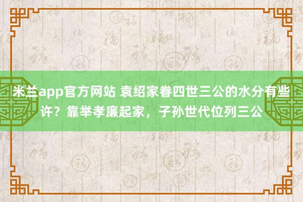 米兰app官方网站 袁绍家眷四世三公的水分有些许？靠举孝廉起家，子孙世代位列三公
