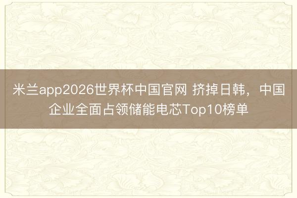 米兰app2026世界杯中国官网 挤掉日韩,中国企业全面占领储能电芯Top10榜单