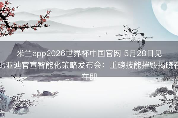 米兰app2026世界杯中国官网 5月28日见！比亚迪官宣智能化策略发布会：重磅技能摧毁揭晓在即